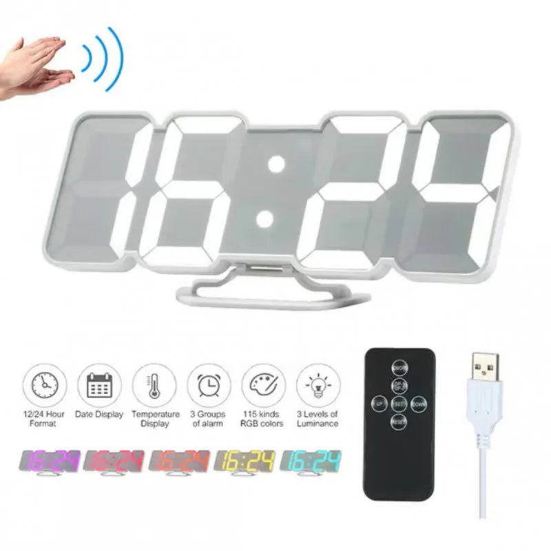3D Digital LED Alarm Clock – Wireless Remote, Date & Temperature Display