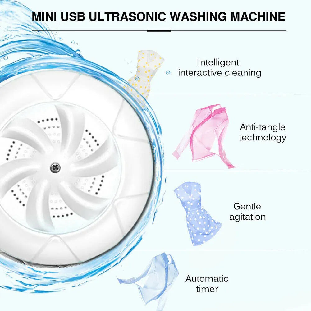 2-in-1 Mini Portable Ultrasonic Washing Machine – Compact Cleaner for Clothes, Jewelry & More